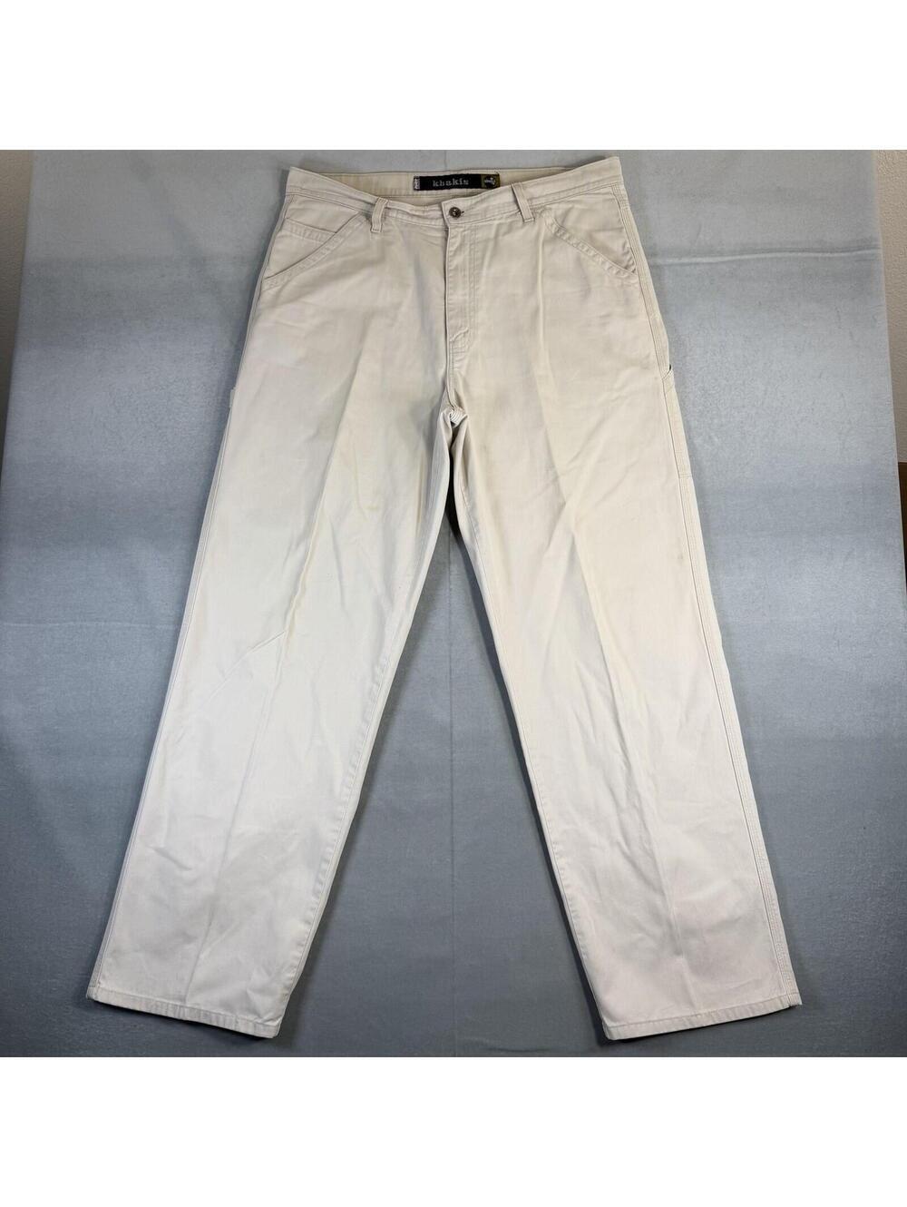 Vintage 90s Levis Silvertab Khakis Pants Mens 36x34 Cream Loose Baggy Carpenter